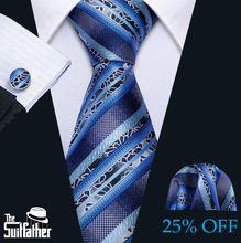 Load image into Gallery viewer, Sapphire Blue Striped Tie Set