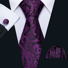 Load image into Gallery viewer, Deep Purple Paisley Tie Set