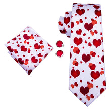 Load image into Gallery viewer, White and Red Hearts Silk Tie Set
