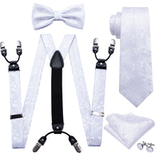 Load image into Gallery viewer, Satin White Paisley Suspender Set