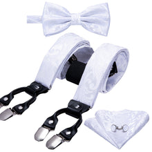 Load image into Gallery viewer, Satin White Paisley Suspender Set