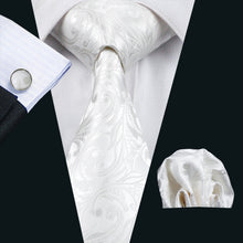 Load image into Gallery viewer, Satin White Paisley Suspender Set