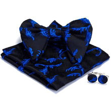 Load image into Gallery viewer, Royal Blue and Black Silk Butterfly Bowtie Set