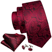 Load image into Gallery viewer, Carmine Red Paisley Tie Set