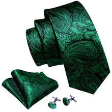 Load image into Gallery viewer, Emerald Green Paisley Tie Set