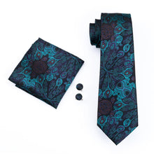 Load image into Gallery viewer, Turquoise and Black Floral Tie Set