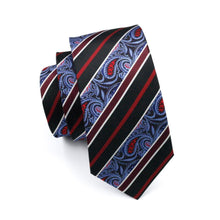 Load image into Gallery viewer, Blue and Red Striped Paisley Tie Set