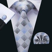 Load image into Gallery viewer, Black Blue and Silver Plaid Tie Set