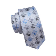Load image into Gallery viewer, Black Blue and Silver Plaid Tie Set