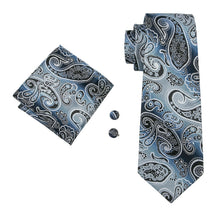 Load image into Gallery viewer, Blue Silver Paisley Tie Set