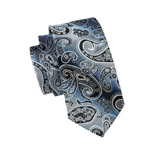 Load image into Gallery viewer, Blue Silver Paisley Tie Set