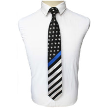 Load image into Gallery viewer, Thin Blue Line Striped Silk Tie