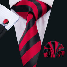 Load image into Gallery viewer, Red and Black Stripes Tie Set