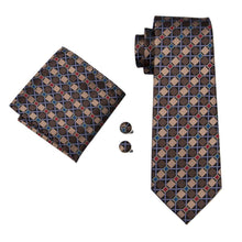 Load image into Gallery viewer, Brown and Blue Geometric Tie Set