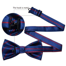 Load image into Gallery viewer, Blue and Red Striped Bow Tie Set