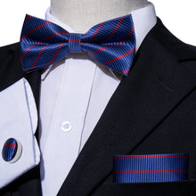 Load image into Gallery viewer, Blue and Red Striped Bow Tie Set