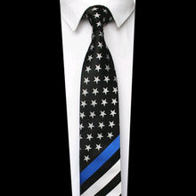 Load image into Gallery viewer, Thin Blue Line Striped Silk Tie