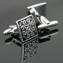 Load image into Gallery viewer, Black and Silver Geometric Cufflinks