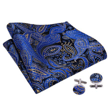 Load image into Gallery viewer, Black and Blue Paisley Ascot Set